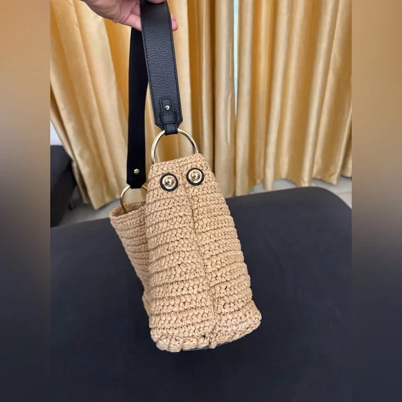 Strathberry Lana hobo raffia black bag leather straps handmade in Spain - Picture 7 of 12